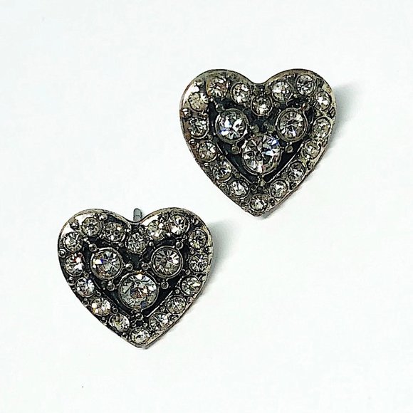 New! Rhinestones Heart Stud Earrings Silver - Picture 4 of 6
